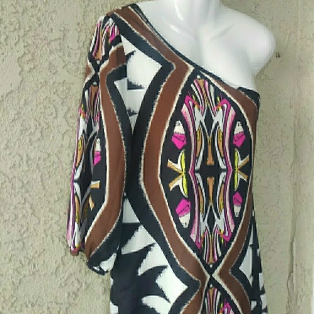 Peach love cream Aztec one shoulder dress - Picture 4 of 8